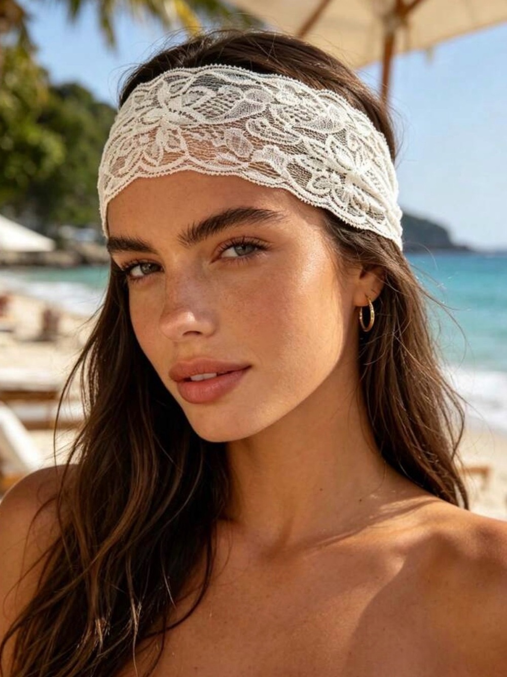 SHEIN Cream Lace Wide Headband